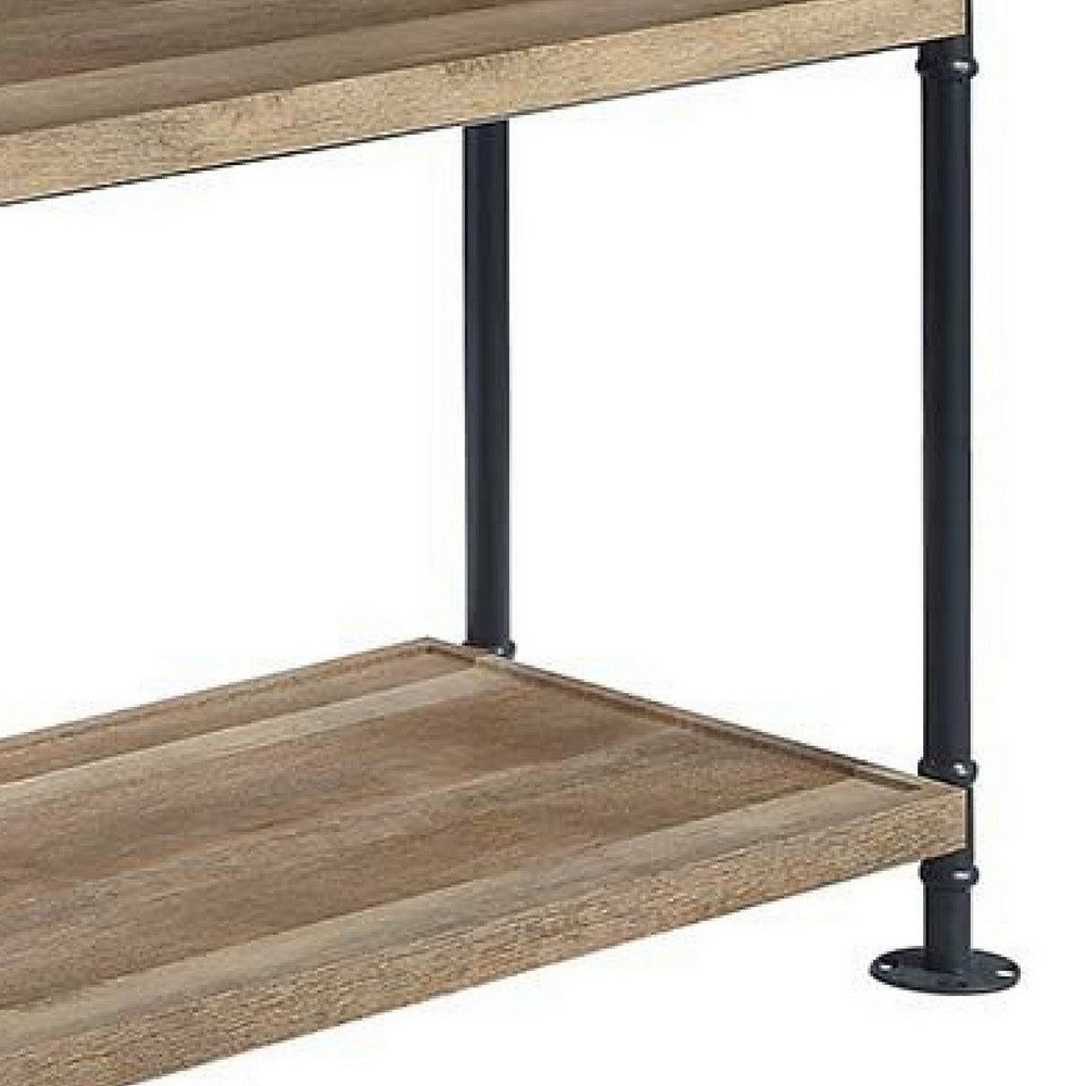 Ley 48 Inch 3 Tier Industrial Style Bookshelf, Metal, Brown, Black - BM279167