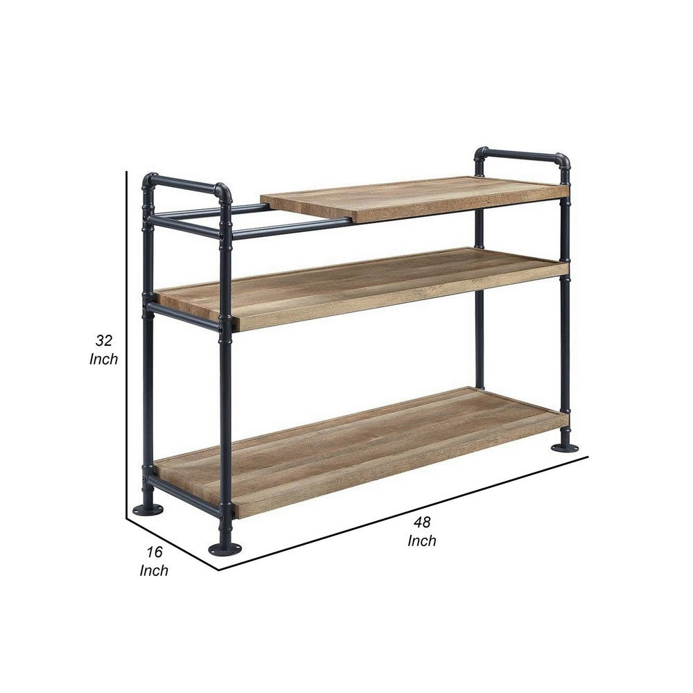 Ley 48 Inch 3 Tier Industrial Style Bookshelf, Metal, Brown, Black - BM279167