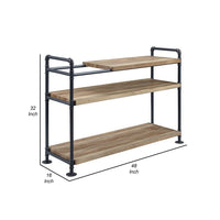 Ley 48 Inch 3 Tier Industrial Style Bookshelf, Metal, Brown, Black - BM279167