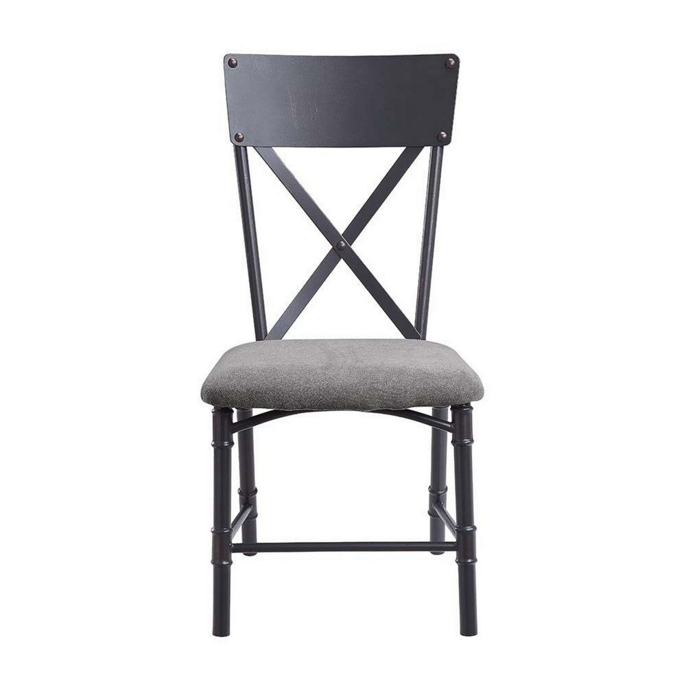 21 Inch Metal Dining Side Chair, Fabric Seat, X Back, Set of 2, Gray - BM279172