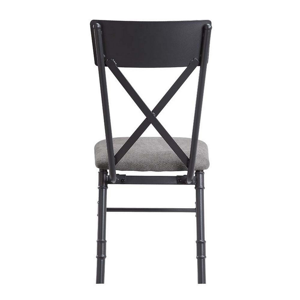 21 Inch Metal Dining Side Chair, Fabric Seat, X Back, Set of 2, Gray - BM279172