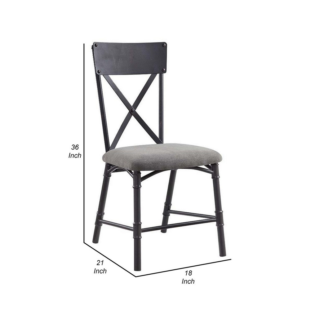 21 Inch Metal Dining Side Chair, Fabric Seat, X Back, Set of 2, Gray - BM279172