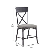 21 Inch Metal Dining Side Chair, Fabric Seat, X Back, Set of 2, Gray - BM279172