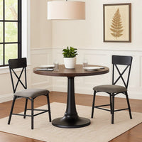 21 Inch Metal Dining Side Chair, Fabric Seat, X Back, Set of 2, Gray - BM279172