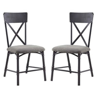 21 Inch Metal Dining Side Chair, Fabric Seat, X Back, Set of 2, Gray - BM279172