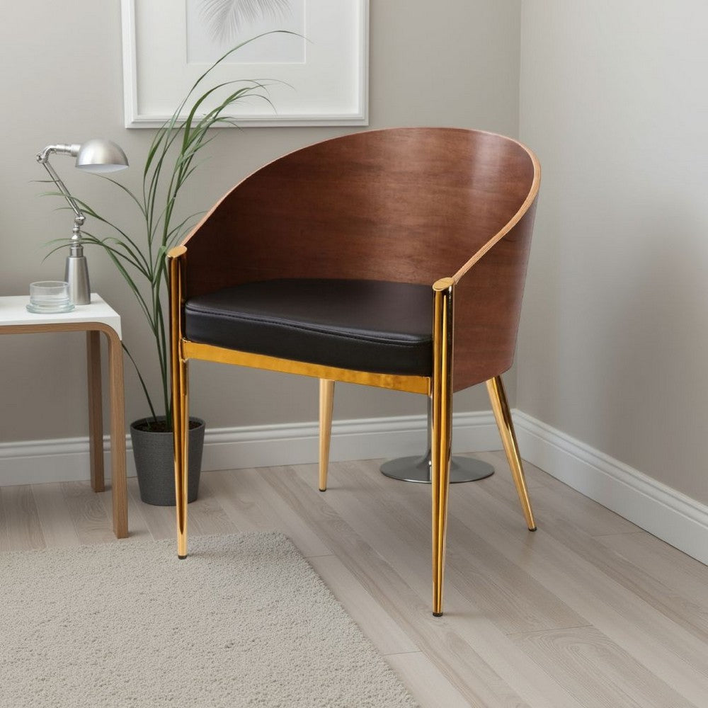 Cid 22 Inch Modern Accent Chair, Curved Back, Vegan Faux Leather, Walnut - BM279358