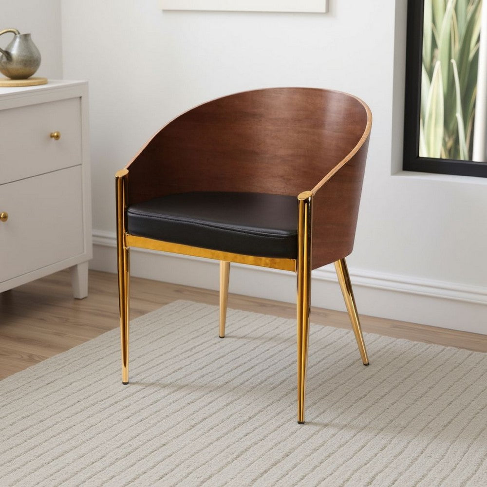 Cid 22 Inch Modern Accent Chair, Curved Back, Vegan Faux Leather, Walnut - BM279358
