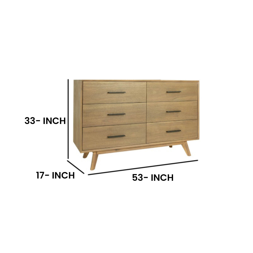 Cid Allie 53 Inch Modern Dresser, 6 Drawers, Solid Acacia, Walnut Brown - BM279487