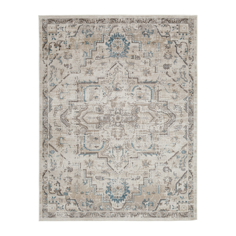 Tyra 5 x 7 Medium Soft Polyester Fabric Floor Area Rug, Washable, Medallion Pattern, Multicolor - BM279715