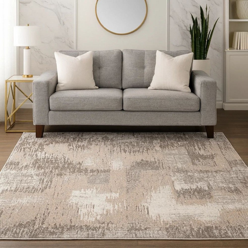 Wyn 7 x 5 Medium Soft Fabric Floor Area Rug, Abstract Pattern, Gray, Beige - BM279717