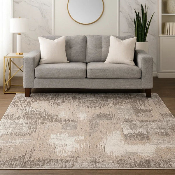 Wyn 7 x 5 Medium Soft Fabric Floor Area Rug, Abstract Pattern, Gray, Beige - BM279717