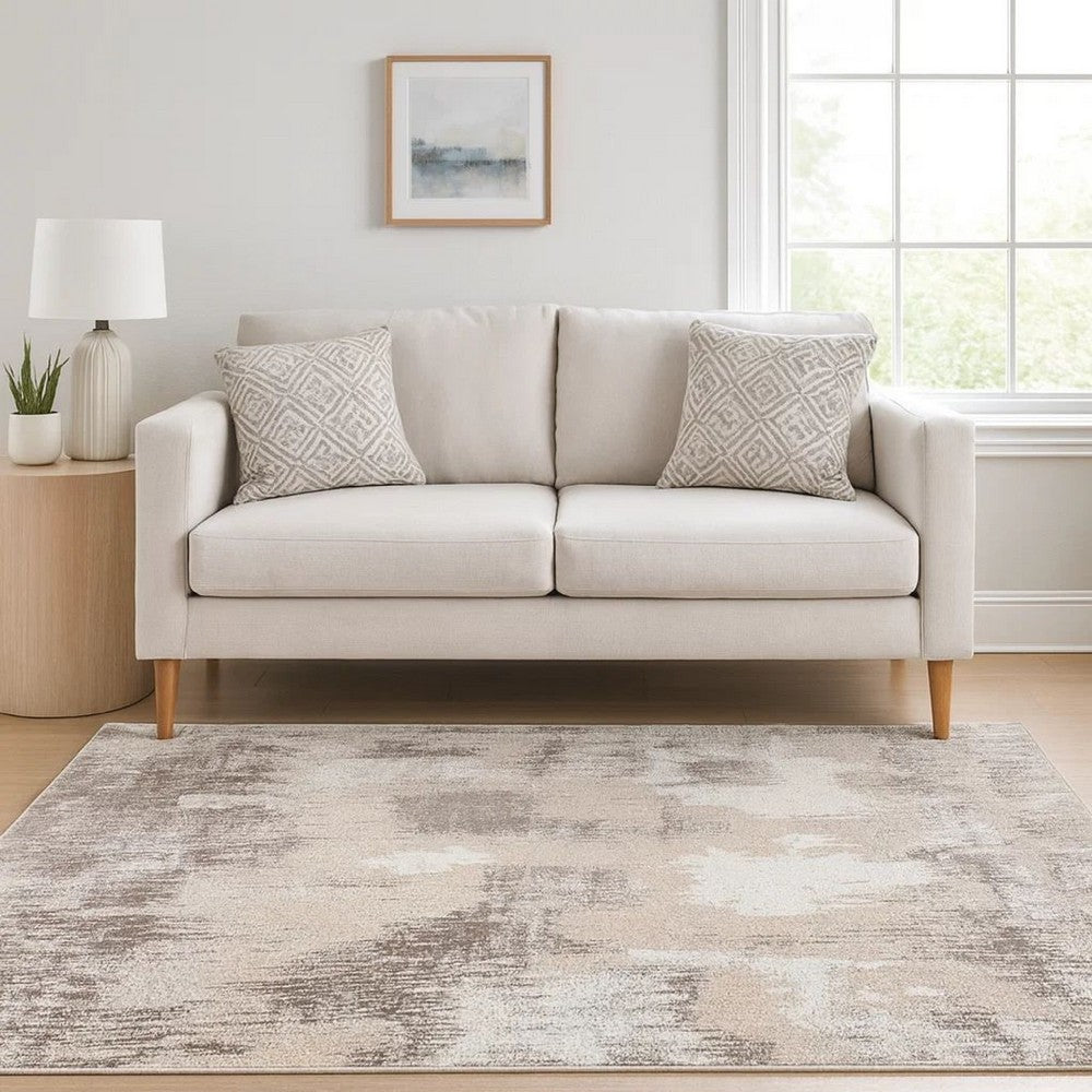 Wyn 7 x 5 Medium Soft Fabric Floor Area Rug, Abstract Pattern, Gray, Beige - BM279717