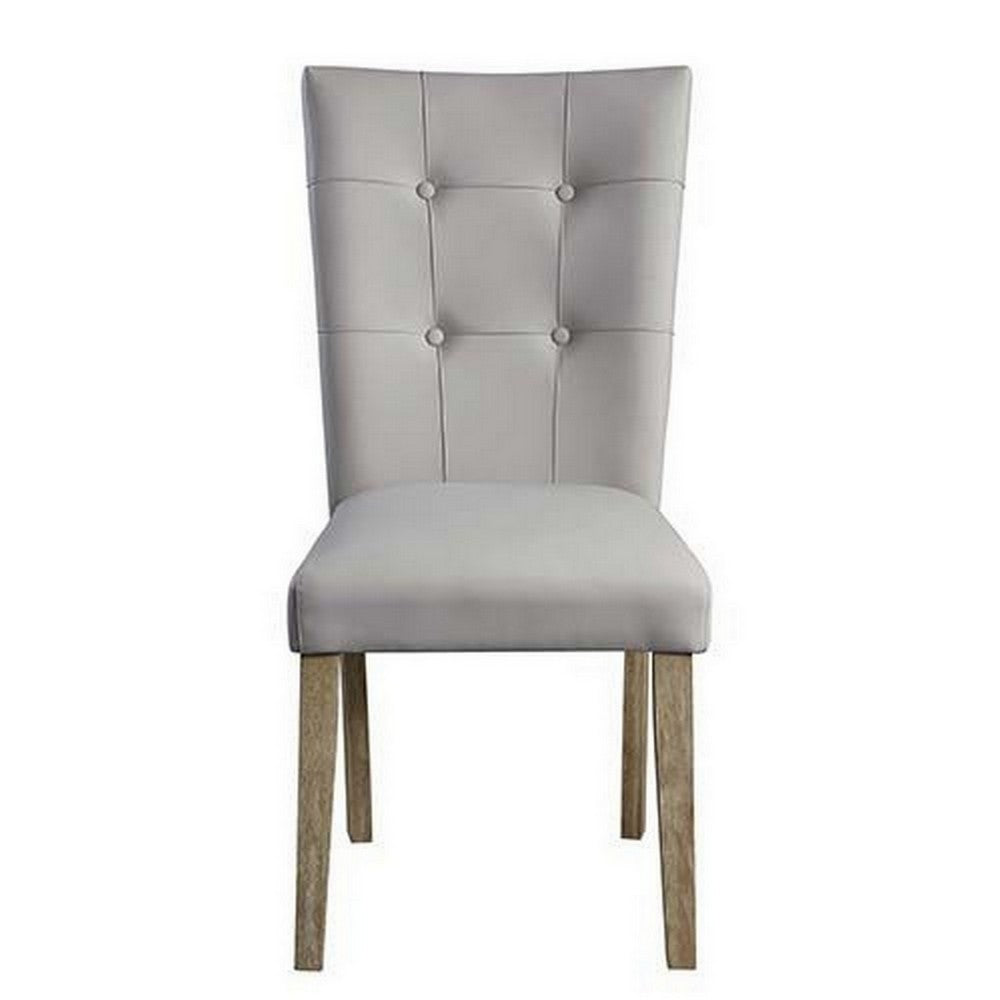 Lui 26 Inch Modern Side Chair, Button Tufted Back, Set of 2, White, Oak - BM279732