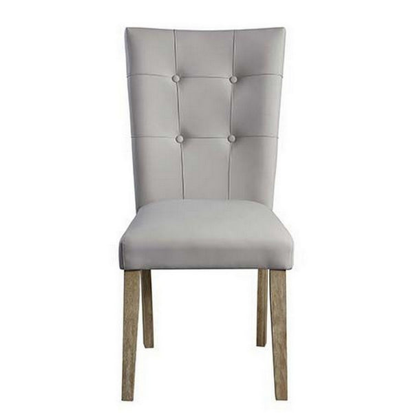Lui 26 Inch Modern Side Chair, Button Tufted Back, Set of 2, White, Oak - BM279732