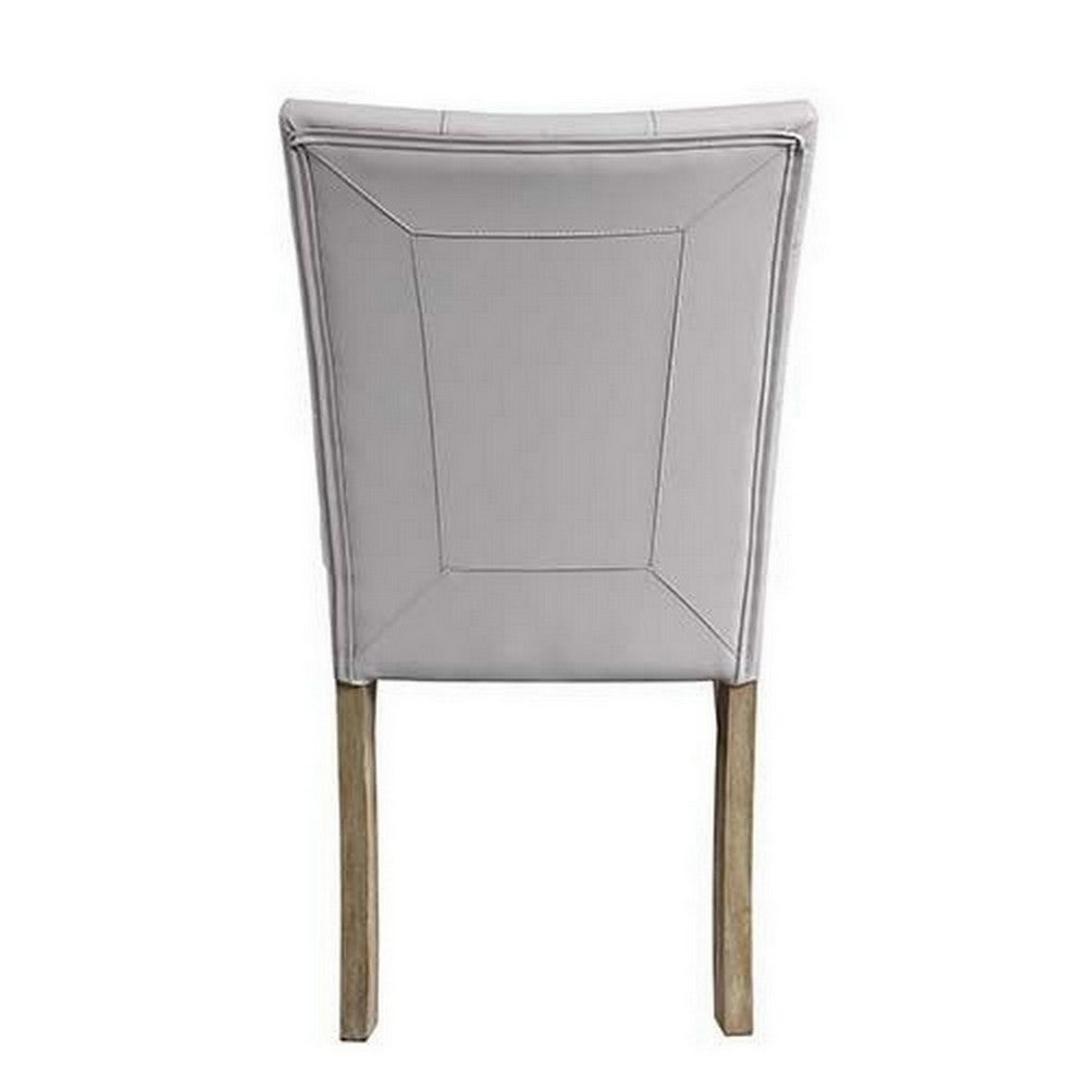 Lui 26 Inch Modern Side Chair, Button Tufted Back, Set of 2, White, Oak - BM279732