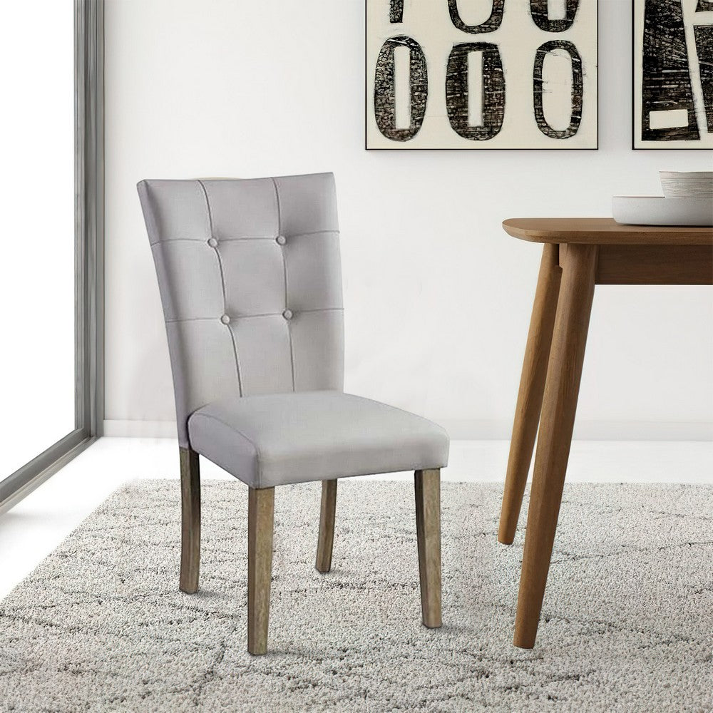 Lui 26 Inch Modern Side Chair, Button Tufted Back, Set of 2, White, Oak - BM279732