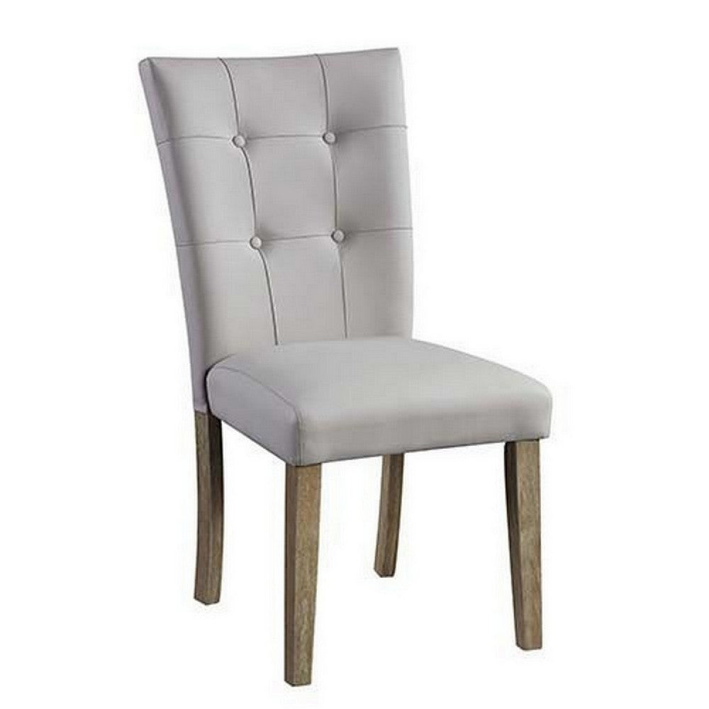 Lui 26 Inch Modern Side Chair, Button Tufted Back, Set of 2, White, Oak - BM279732