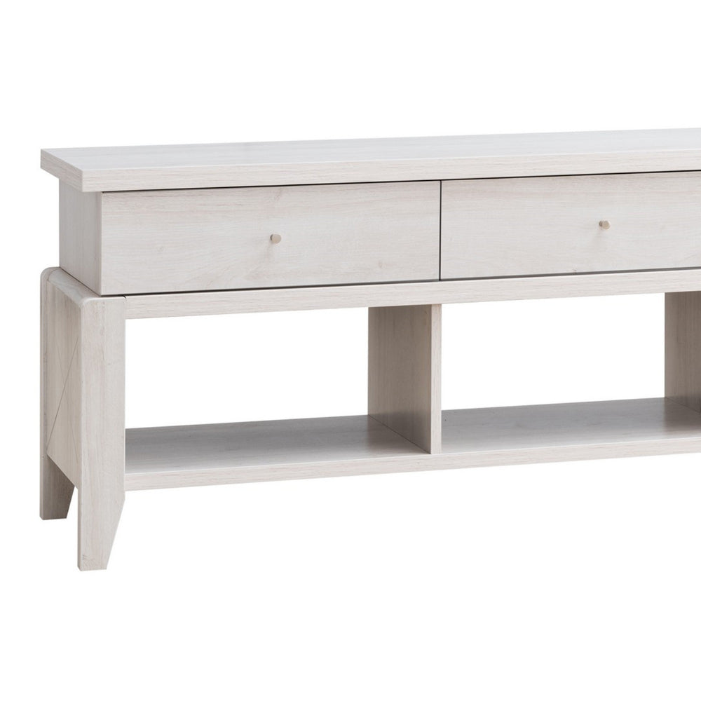 60 Inch Modern TV Media Entertainment Console, 3 Drawers, Wood, White, Oak - BM279749