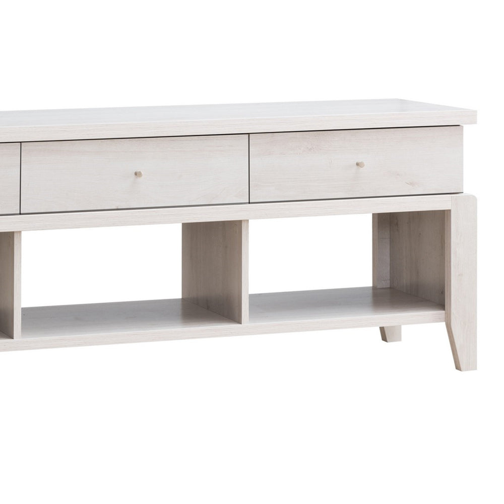 60 Inch Modern TV Media Entertainment Console, 3 Drawers, Wood, White, Oak - BM279749