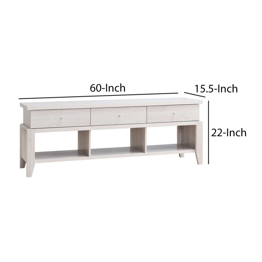 60 Inch Modern TV Media Entertainment Console, 3 Drawers, Wood, White, Oak - BM279749