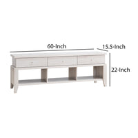 60 Inch Modern TV Media Entertainment Console, 3 Drawers, Wood, White, Oak - BM279749