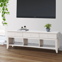 60 Inch Modern TV Media Entertainment Console, 3 Drawers, Wood, White, Oak - BM279749