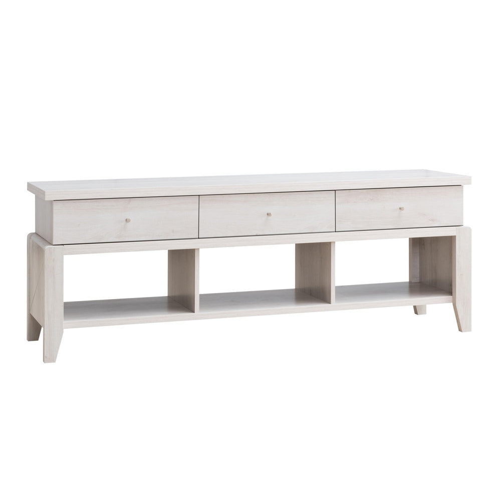 60 Inch Modern TV Media Entertainment Console, 3 Drawers, Wood, White, Oak - BM279749