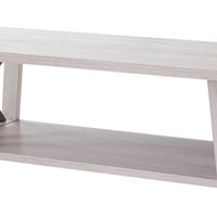 Tess 47 Inch Farmhouse Coffee Table, 1 Shelf, Wood, White Oak, Washed Grey - BM279757