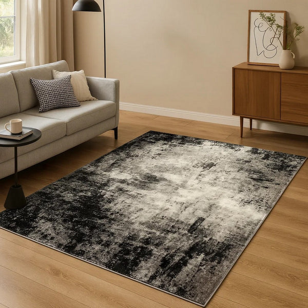 Jude 5 X 7 Modern Area Rug, Abstract Art Design, Fabric, Medium, Black Gray - BM280235