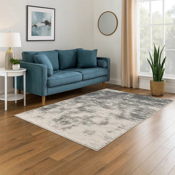 Pax 5 x 7 Modern Area Rug, Smoky Paint Design, Fabric, Medium, Cream, Gray - BM280243