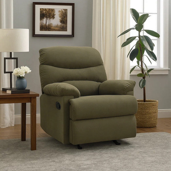 Deby 35 Inch Modern Recliner, Foam Cushioned Seat, Microfiber, Sage Green - BM280250