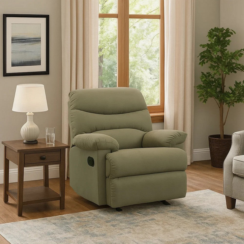 Deby 35 Inch Modern Recliner, Foam Cushioned Seat, Microfiber, Sage Green - BM280250