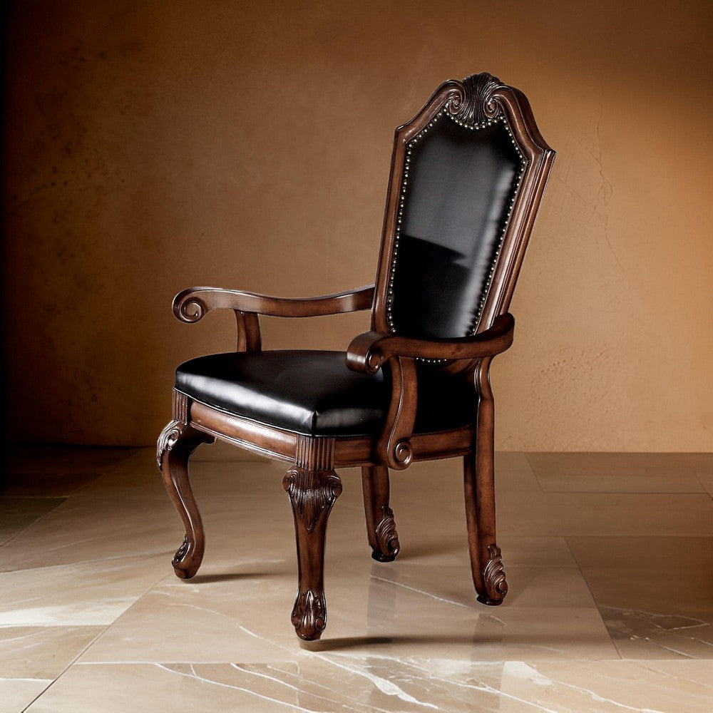 Loki 28 Inch Dining Armchair, Nailhead Trim, Faux Leather, Set of 2, Brown - BM280262