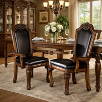 Loki 28 Inch Dining Armchair, Nailhead Trim, Faux Leather, Set of 2, Brown - BM280262