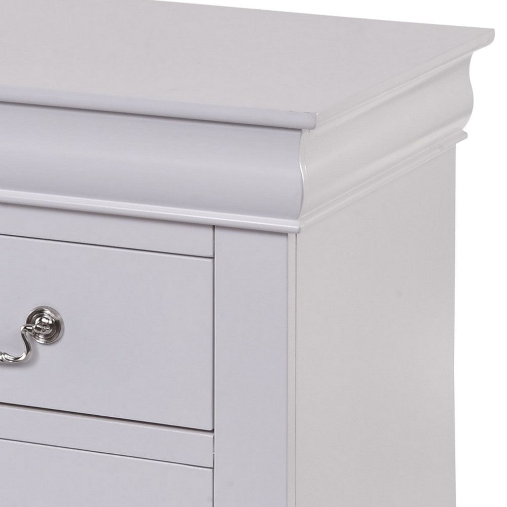 24 Inch Modern Classic Nightstand, 2 Drawers, Drop Handles, Wood, White - BM280265