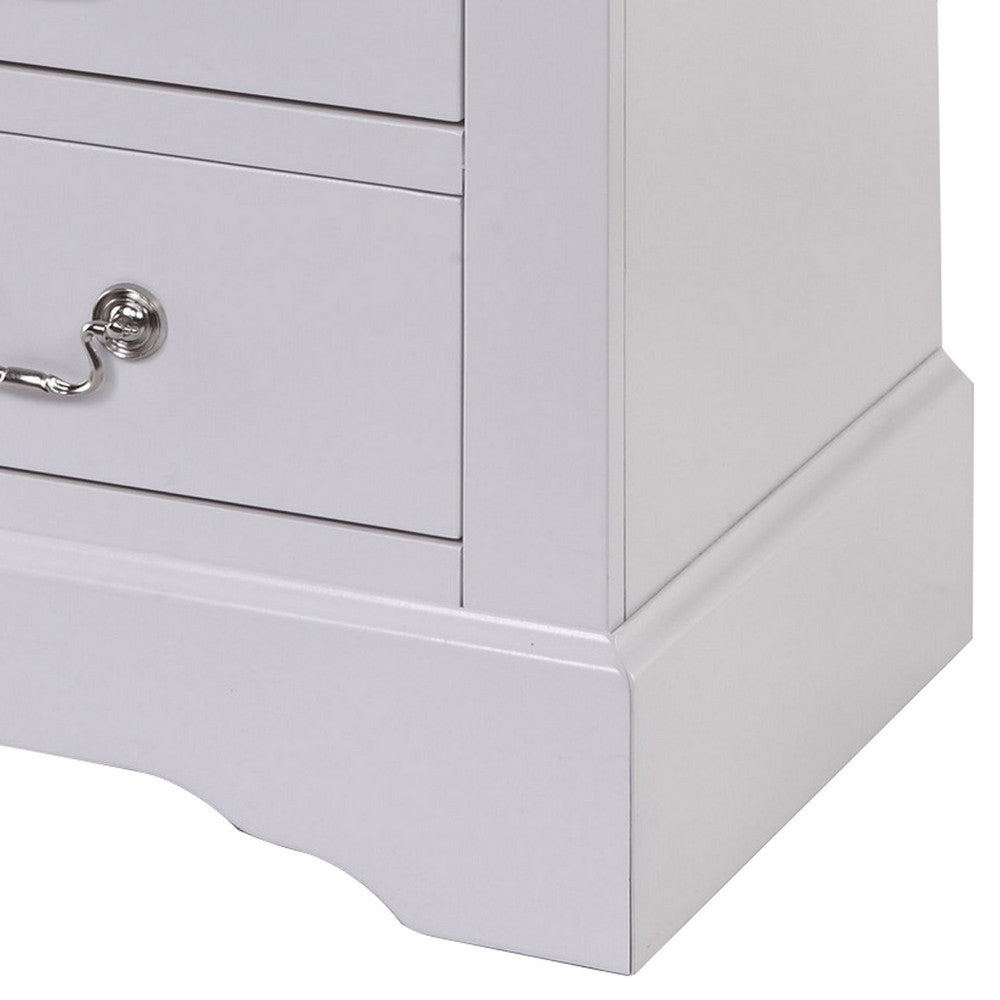 24 Inch Modern Classic Nightstand, 2 Drawers, Drop Handles, Wood, White - BM280265