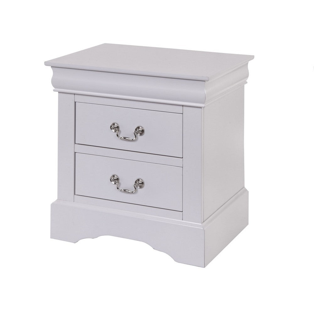 24 Inch Modern Classic Nightstand, 2 Drawers, Drop Handles, Wood, White - BM280265