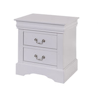 24 Inch Modern Classic Nightstand, 2 Drawers, Drop Handles, Wood, White - BM280265