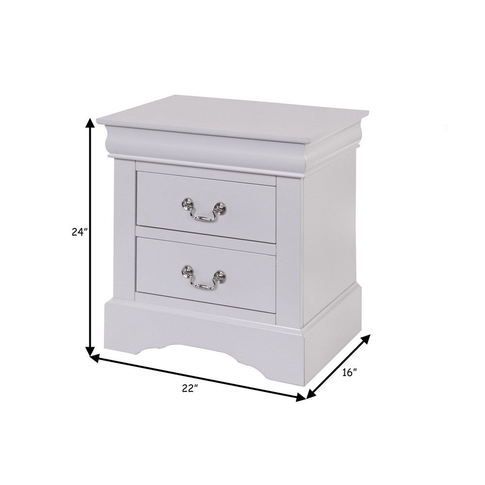 24 Inch Modern Classic Nightstand, 2 Drawers, Drop Handles, Wood, White - BM280265