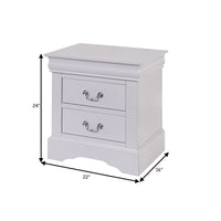 24 Inch Modern Classic Nightstand, 2 Drawers, Drop Handles, Wood, White - BM280265