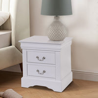 24 Inch Modern Classic Nightstand, 2 Drawers, Drop Handles, Wood, White - BM280265
