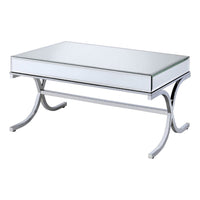 42 Inch Rectangular Coffee Table, Mirrored, X Shaped Metal Legs, Silver - BM280271