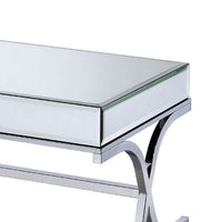42 Inch Rectangular Coffee Table, Mirrored, X Shaped Metal Legs, Silver - BM280271