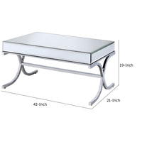 42 Inch Rectangular Coffee Table, Mirrored, X Shaped Metal Legs, Silver - BM280271