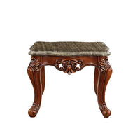 30 Inch Classic Square Marble Top End Table, Cabriole Legs, Gray, Brown - BM280273