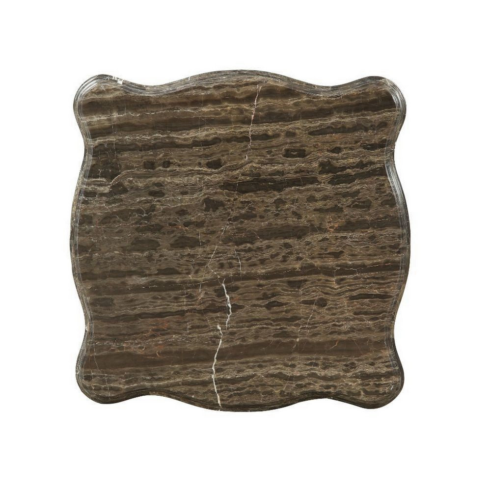 30 Inch Classic Square Marble Top End Table, Cabriole Legs, Gray, Brown - BM280273