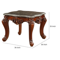 30 Inch Classic Square Marble Top End Table, Cabriole Legs, Gray, Brown - BM280273