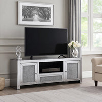 Noe 59 Inch Wood TV Entertainment Media Console, Faux Diamond Inlay, Silver - BM280280