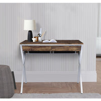 36 Inch Modern Office Desk, 2 Drawers, X Shape Frame, Wood, Oak, Chrome - BM280281