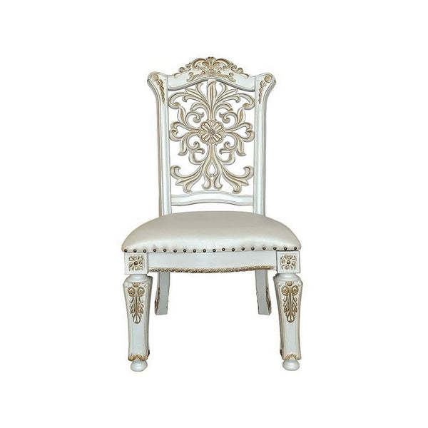 Jess 27 Inch Dining Chair, Nailhead Trim, Set of 2, Faux Leather, White - BM280293